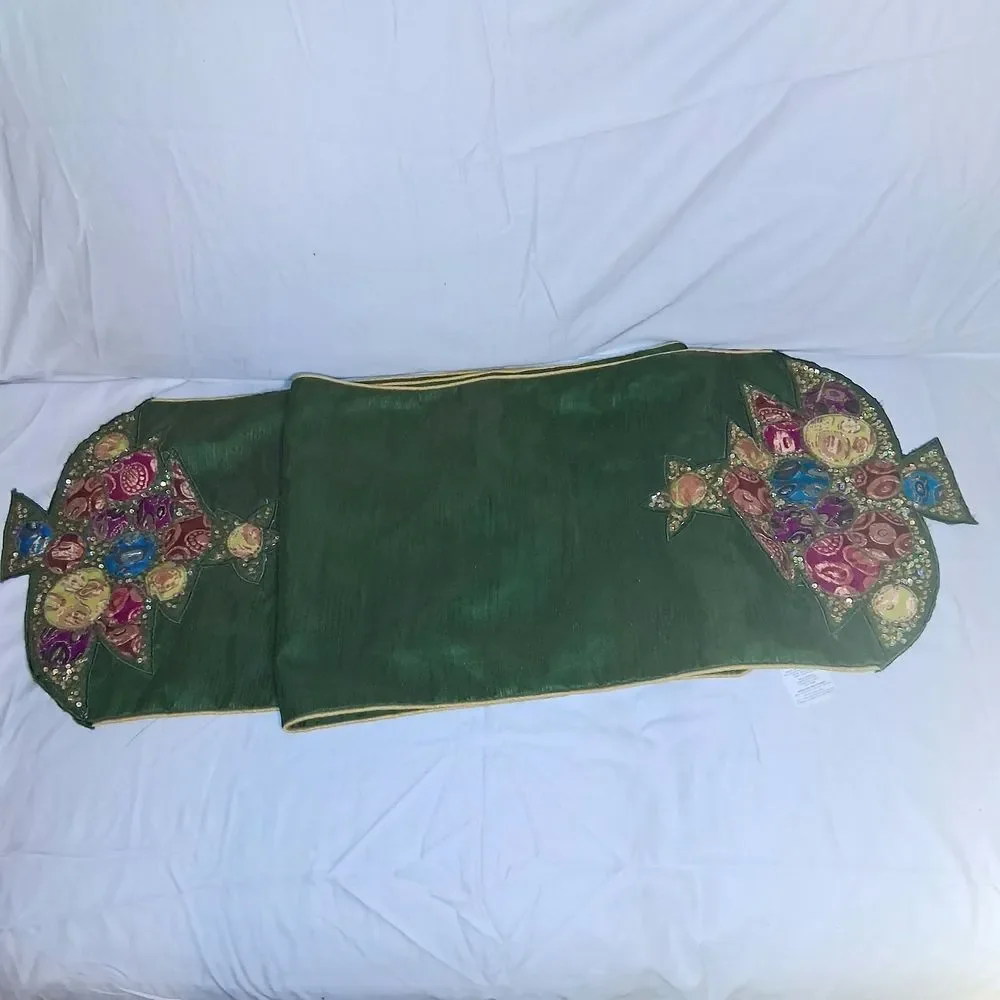 Pier 1 Imports Green Christmas Tree Embellished Table Runner